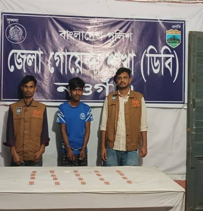 নওগাঁ জেলা পুলিশের মাদক বিরোধী অভিযান: দুইশ পিচট্যাপেন্টাডল ট্যাবলেট ও তিনটা গাজার গাছ (৭ কেজি) সহ মোট দুইজন মাদক ব্যবসায়ী গ্রেফতার  