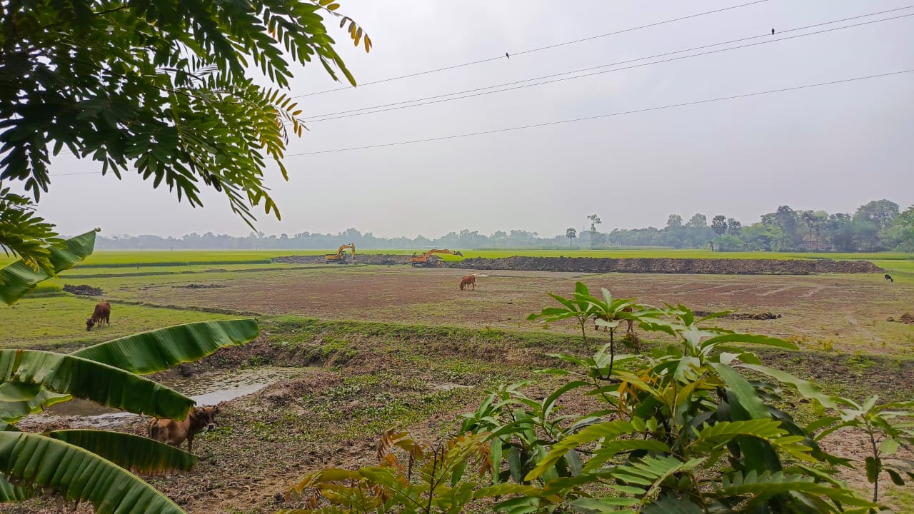 নওগাঁ মান্দায় রাতের আঁধারে তিন ফসলী জমিতে অবৈধ পুকুর খনন, প্রশাসন  নিরব 