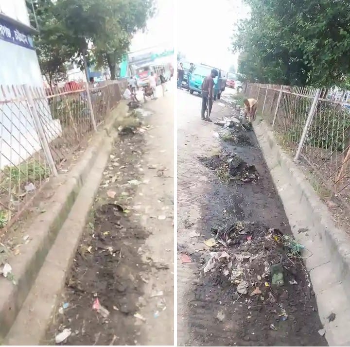 বারইয়ারহাট বিশ্ব রোডের ট্রাফিক পুলিশ বক্সের সামনের ময়লা আবর্জনা পরিষ্কার করলো ট্রাফিক পুলিশ নিজেরাই