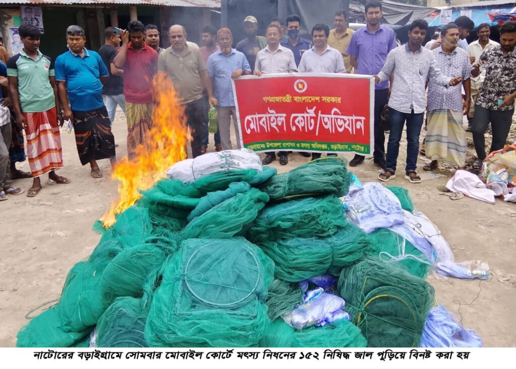 বড়াইগ্রামে মোবাইল কোর্টে মৎস্য নিধনের ১৫২ নিষিদ্ধ জাল পুড়িয়ে বিনষ্ট বড়াইগ্রাম (নাটোর) প্রতিনিধি, তারিখ ৩১/০৮/২৬ খ্রিঃ