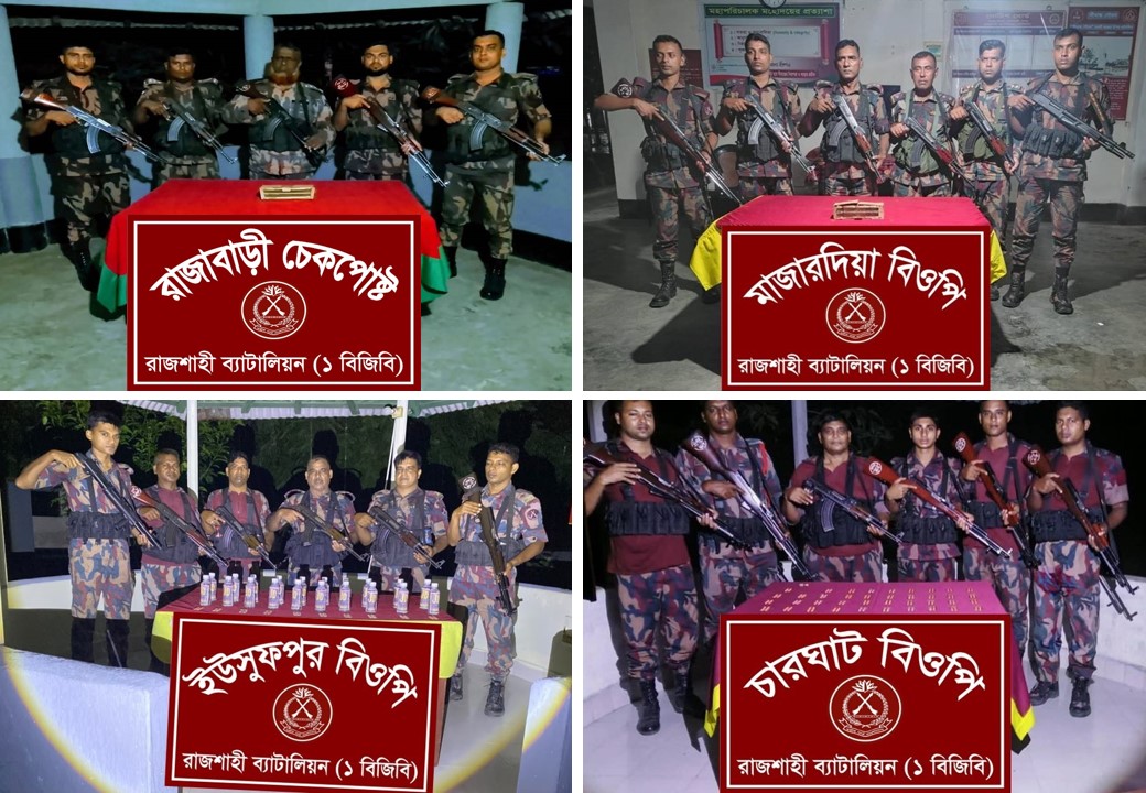 রাজশাহী সীমান্তে বিজিবি’র প্রথক অভিযানে ভারতীয় মাদকদ্রব্য এবং চোরাচালানী মালামাল জব্দ