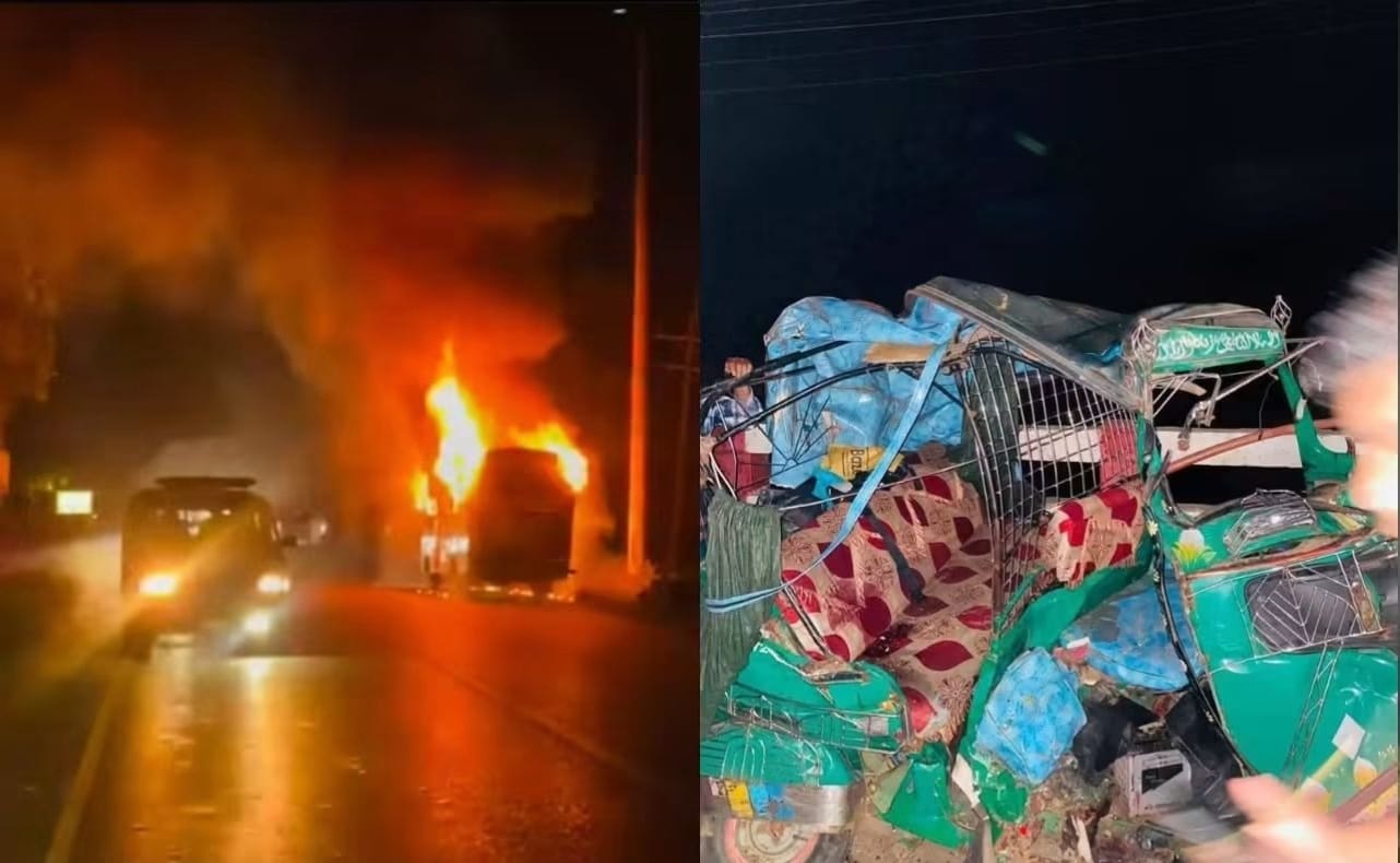 সাতকানিয়ায় বাস-সিএনজি সংঘর্ষে নিহত ১, বাসে আগুন; পুলিশের সঙ্গে সংঘর্ষ